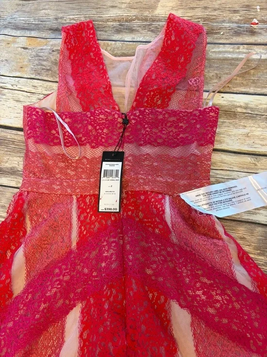 NEW BCBGMaxAzria Red Lace High-Low Tulle Skirt - Picture 10 of 12